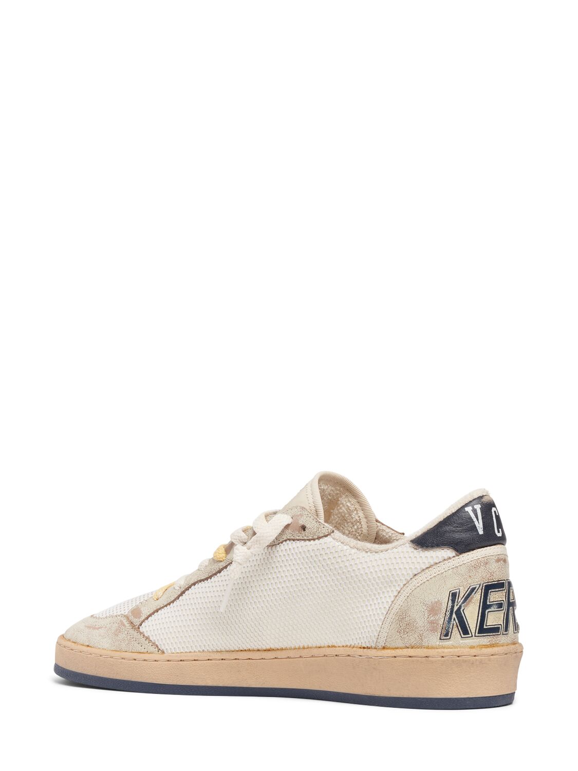 Shop Golden Goose Ballstar Leather & Mesh Sneakers In White,blue