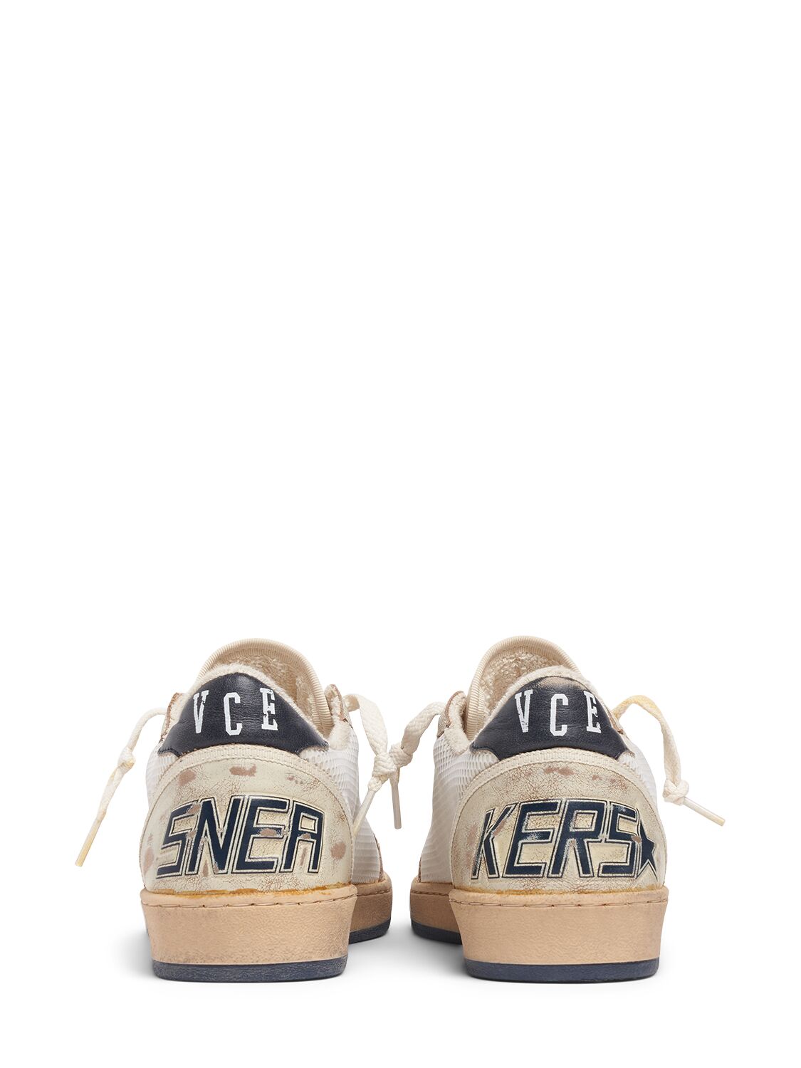 Shop Golden Goose Ballstar Leather & Mesh Sneakers In White,blue