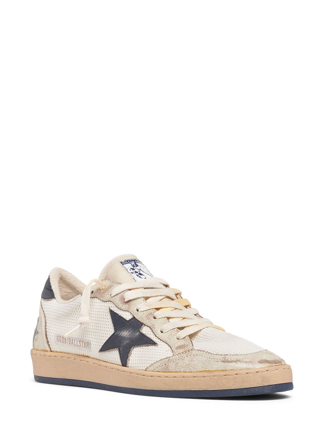 Shop Golden Goose Ballstar Leather & Mesh Sneakers In White,blue