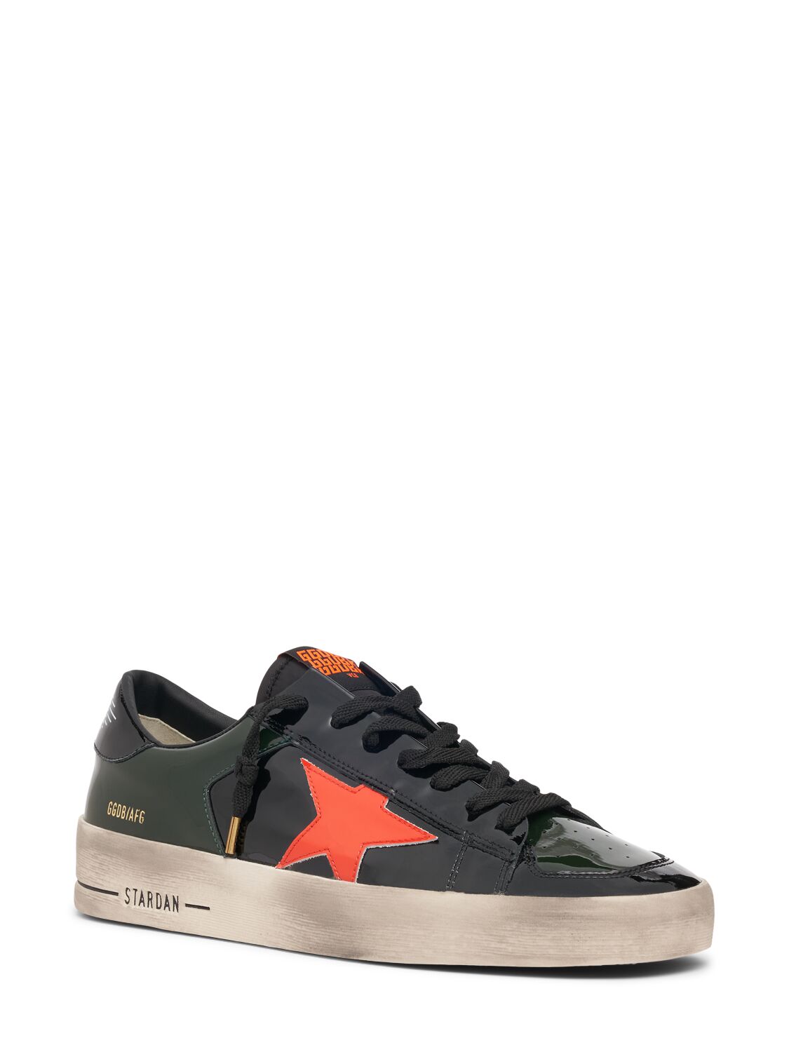 Shop Golden Goose Stardan Patent Leather Sneakers In Black,orange