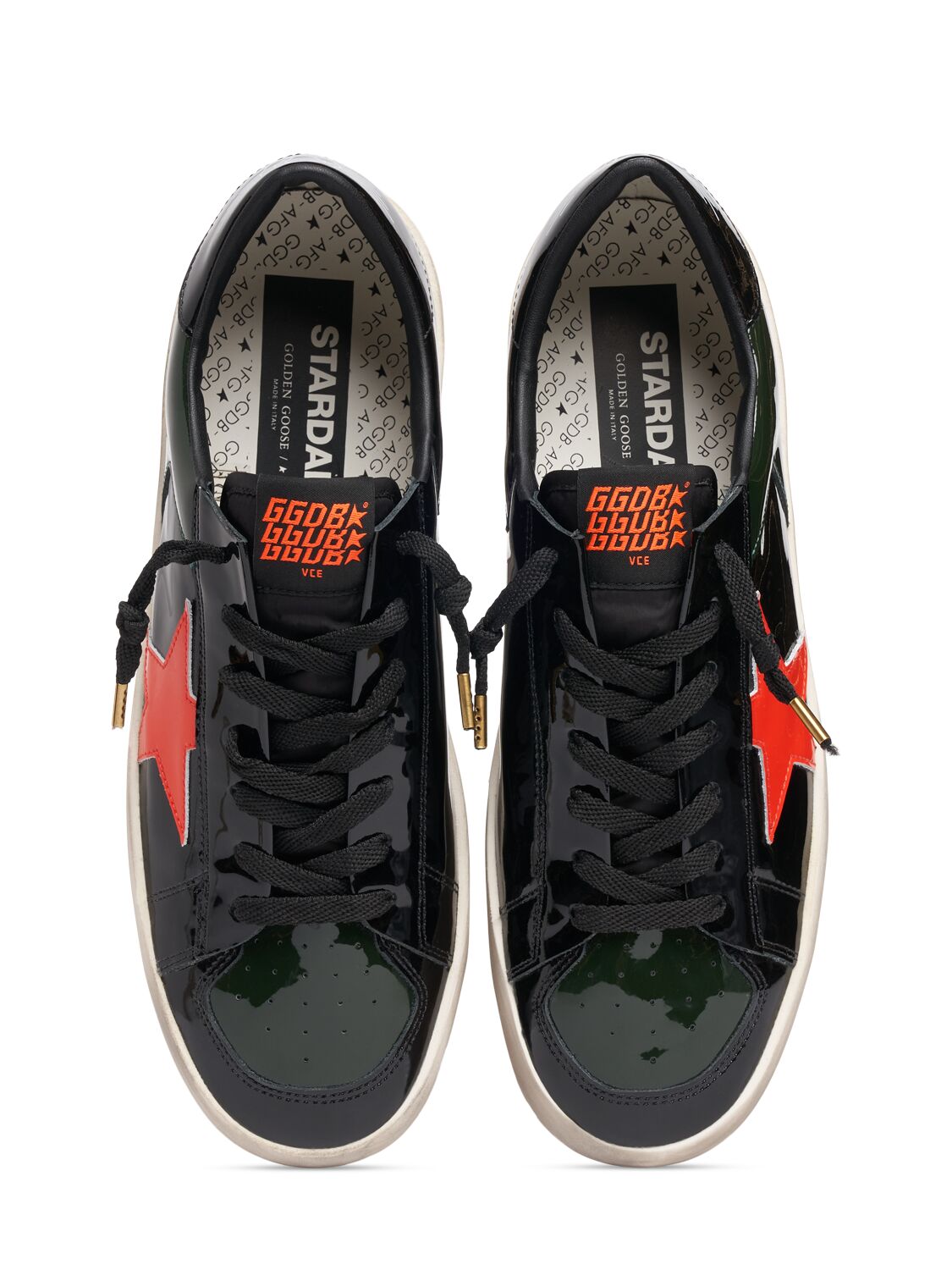 Shop Golden Goose Stardan Patent Leather Sneakers In Black,orange