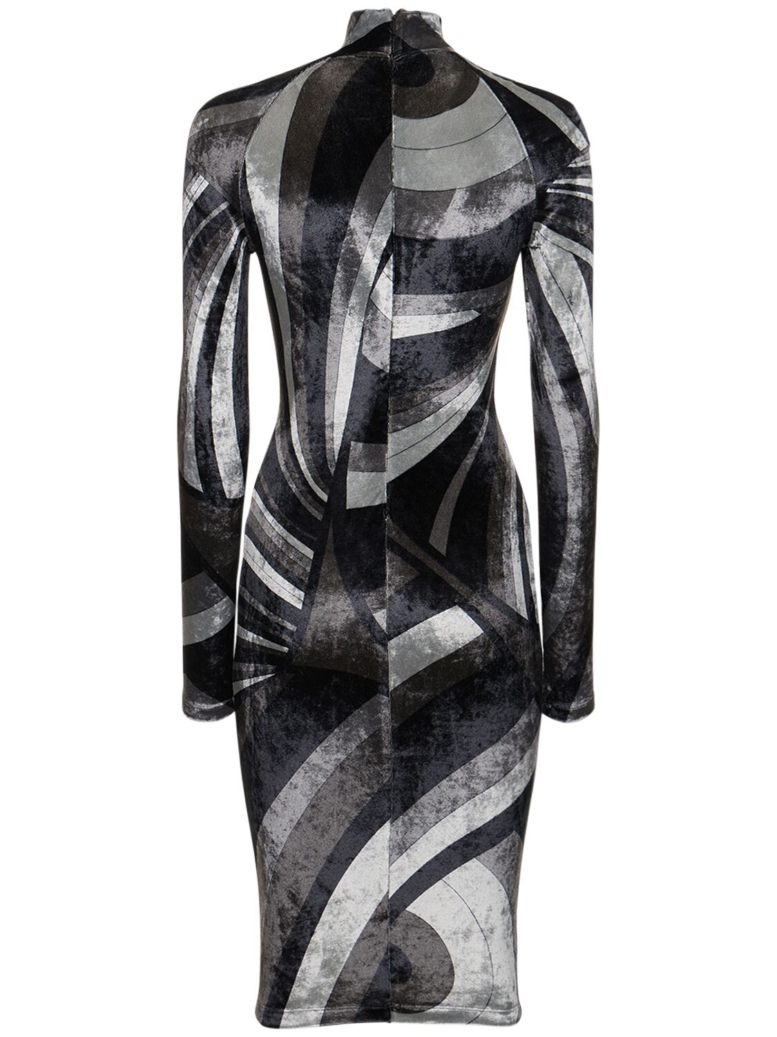Shop Pucci Printed Velvet Jersey T-neck Mini Dress In Grey,black