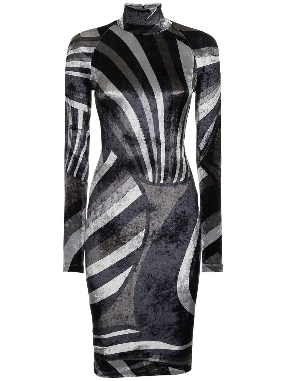 Pucci Printed Velvet Jersey T-neck Mini Dress In Grey,black