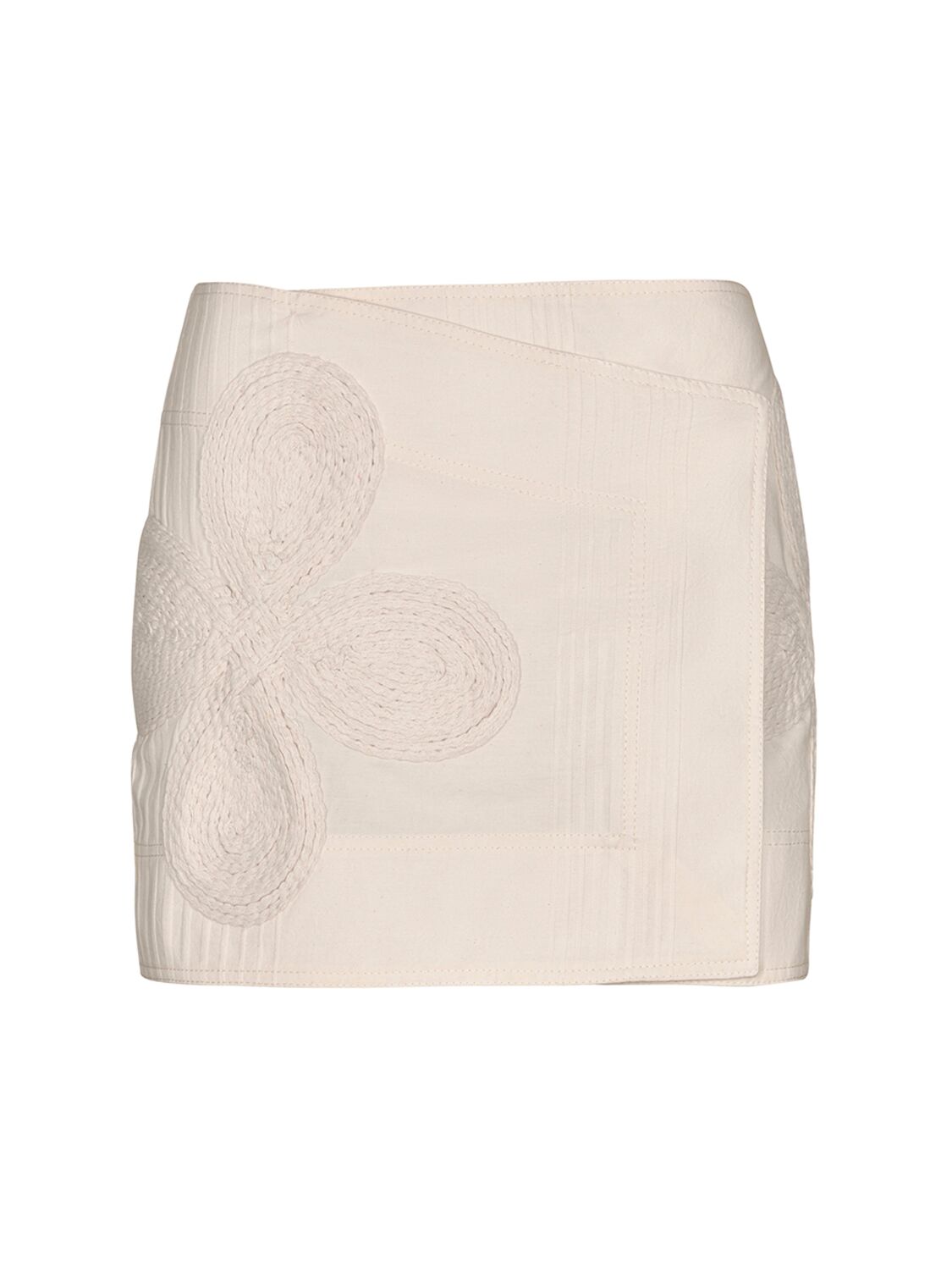 Shop Johanna Ortiz Embroidered Cotton Mini Wrap Skirt In Ivory