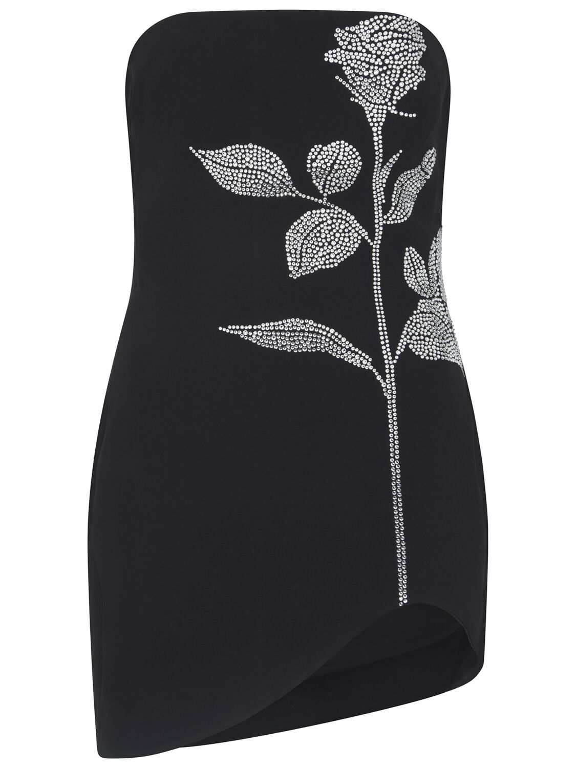 Shop David Koma Embellished Rose Strapless Mini Dress In Black,silver