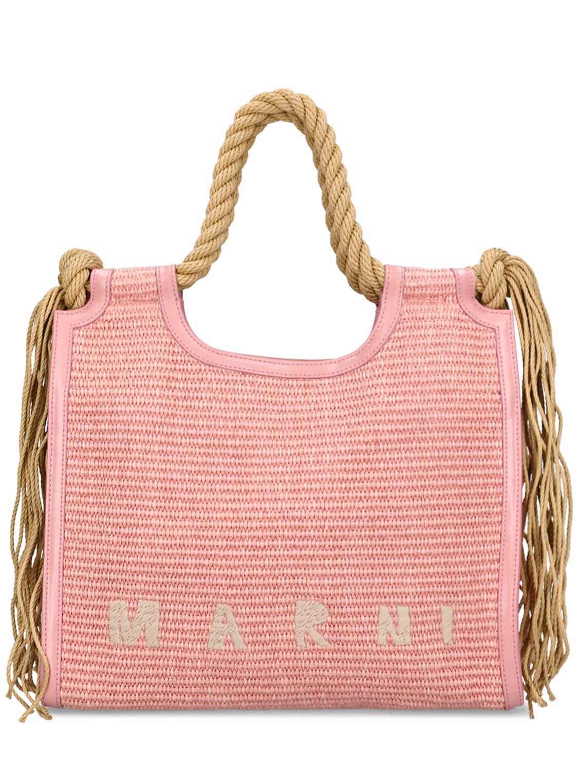 Marni Marcel Woven Cotton Blend Tote Bag In 라이트 핑크