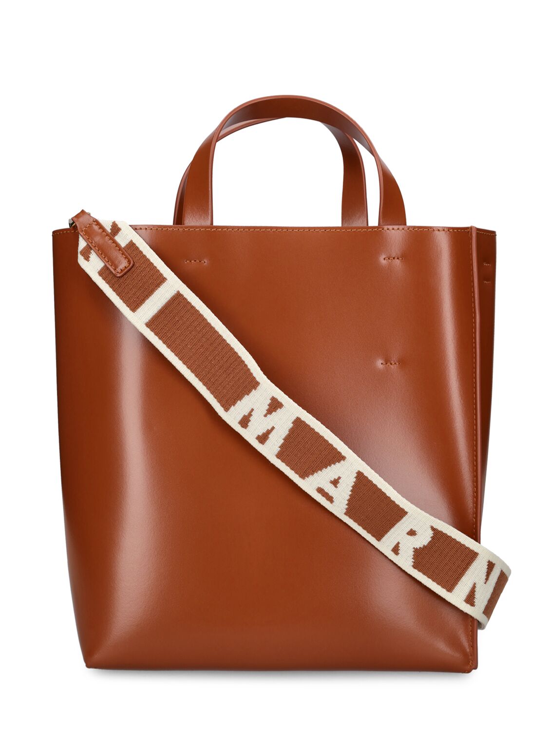 Shop Marni Small Museo Leather Tote Bag In Moca