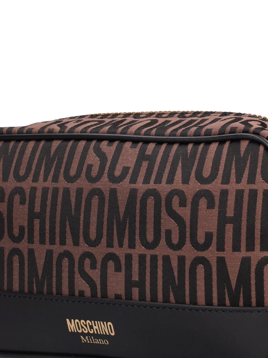 Shop Moschino Logo Jacquard Toiletry Bag In Brown