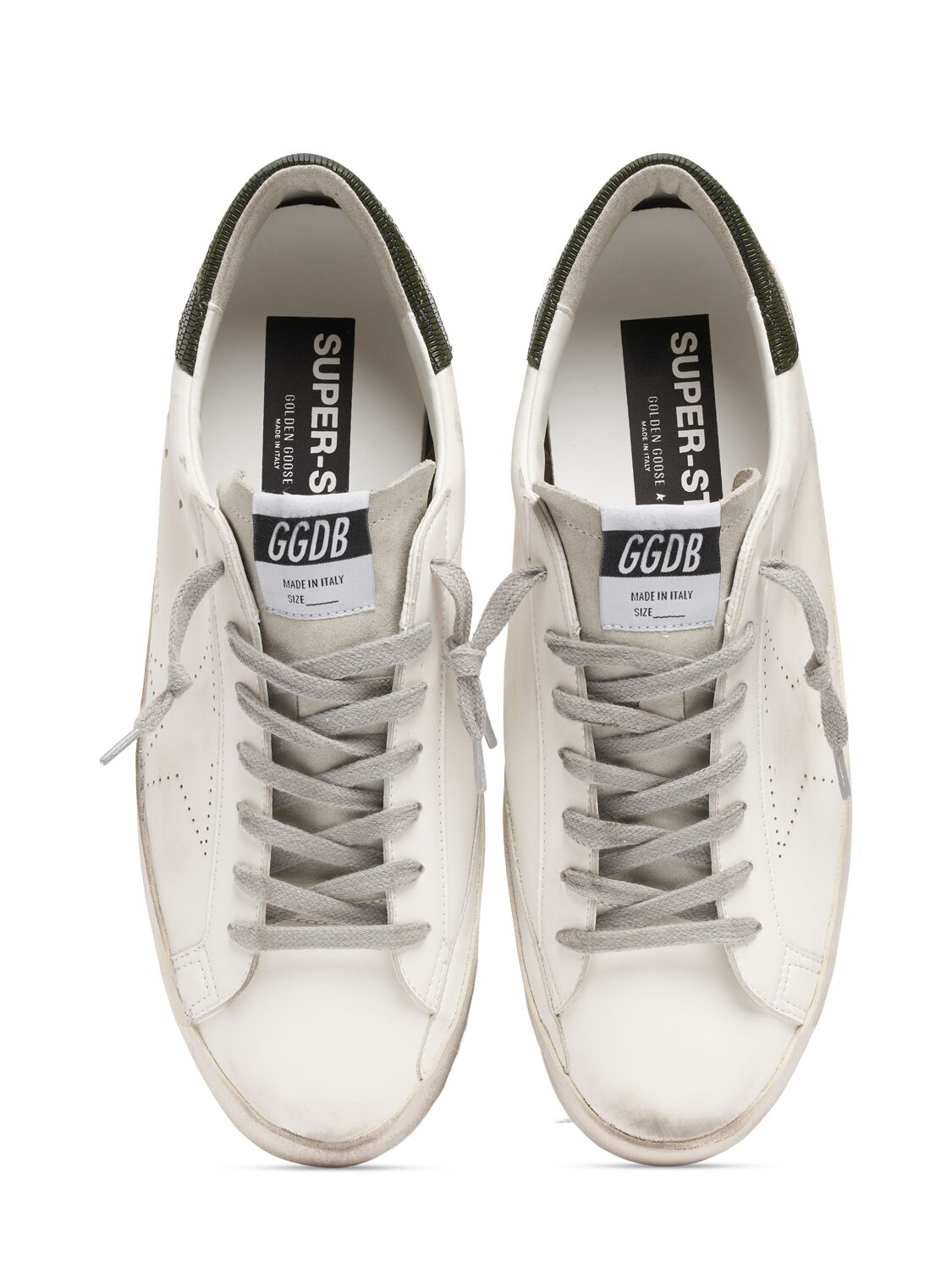 Shop Golden Goose Super-star Perforated Sneakers In White,green