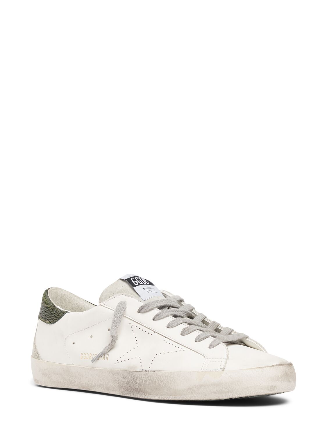 Shop Golden Goose Super-star Perforated Sneakers In White,green