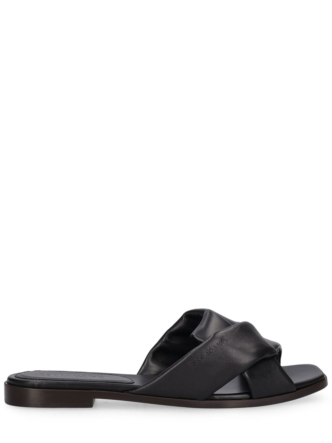 Ferragamo Alrai Twisted Lambskin Flat Sandals In Black
