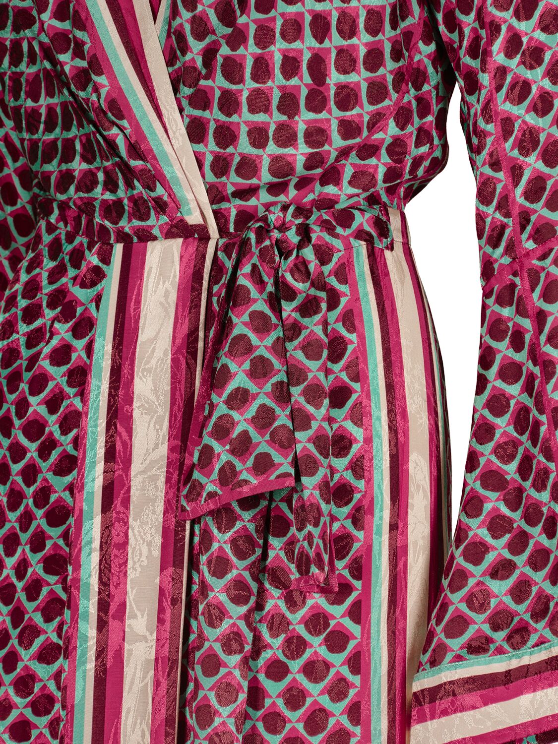 Shop Johanna Ortiz Jacquard Long Sleeve Midi Wrap Dress In Red