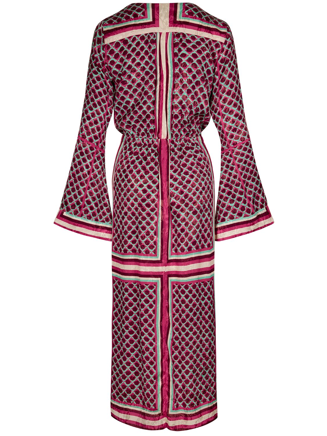 Shop Johanna Ortiz Jacquard Long Sleeve Midi Wrap Dress In Red