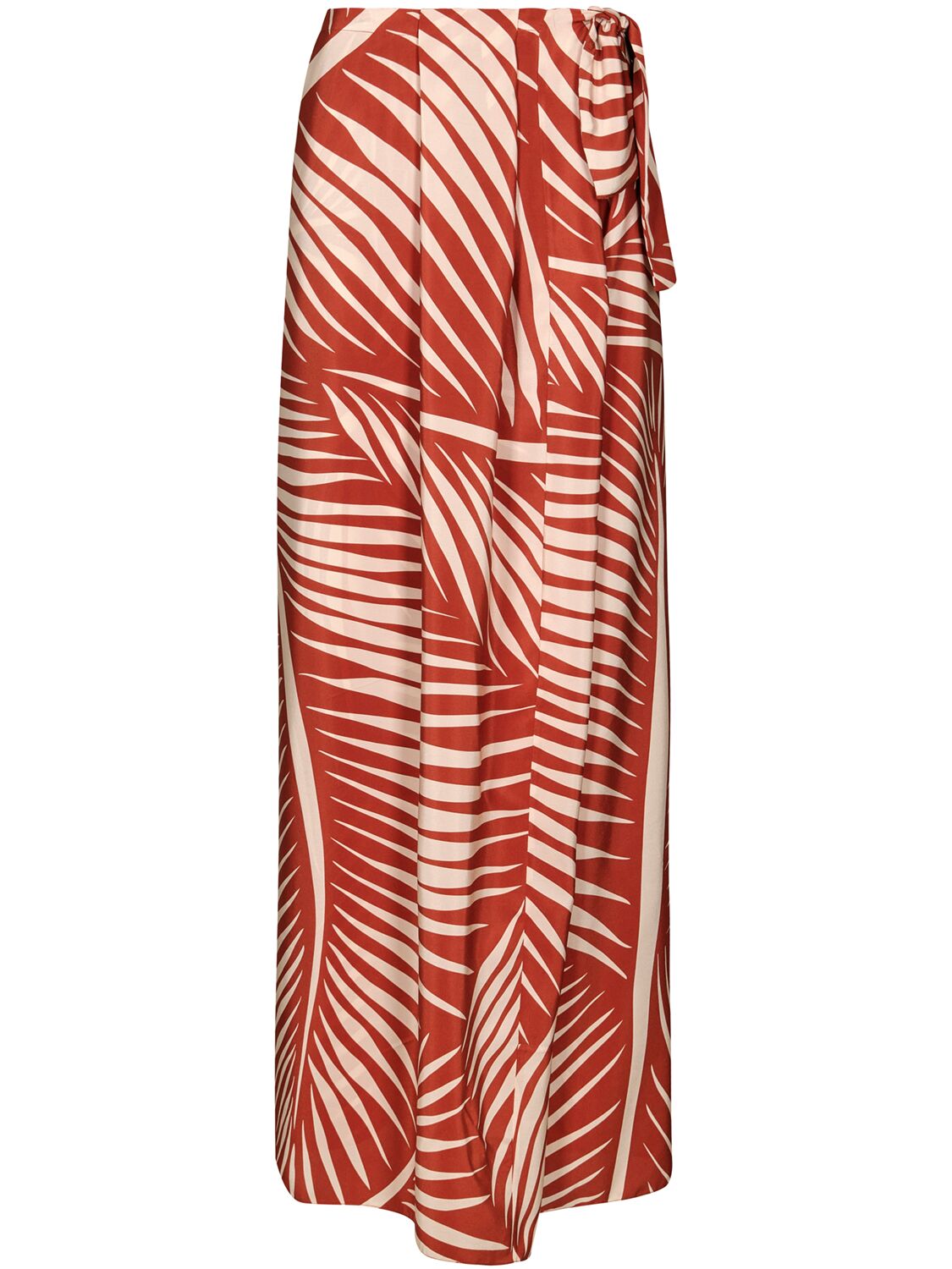 Johanna Ortiz Printed Silk Long Wrap Skirt In Red,beige