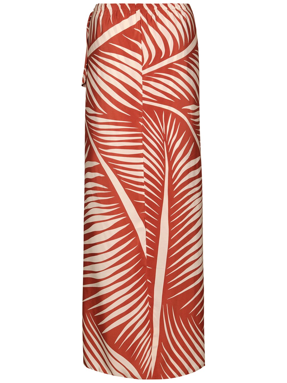 Shop Johanna Ortiz Printed Silk Long Wrap Skirt In Red,beige