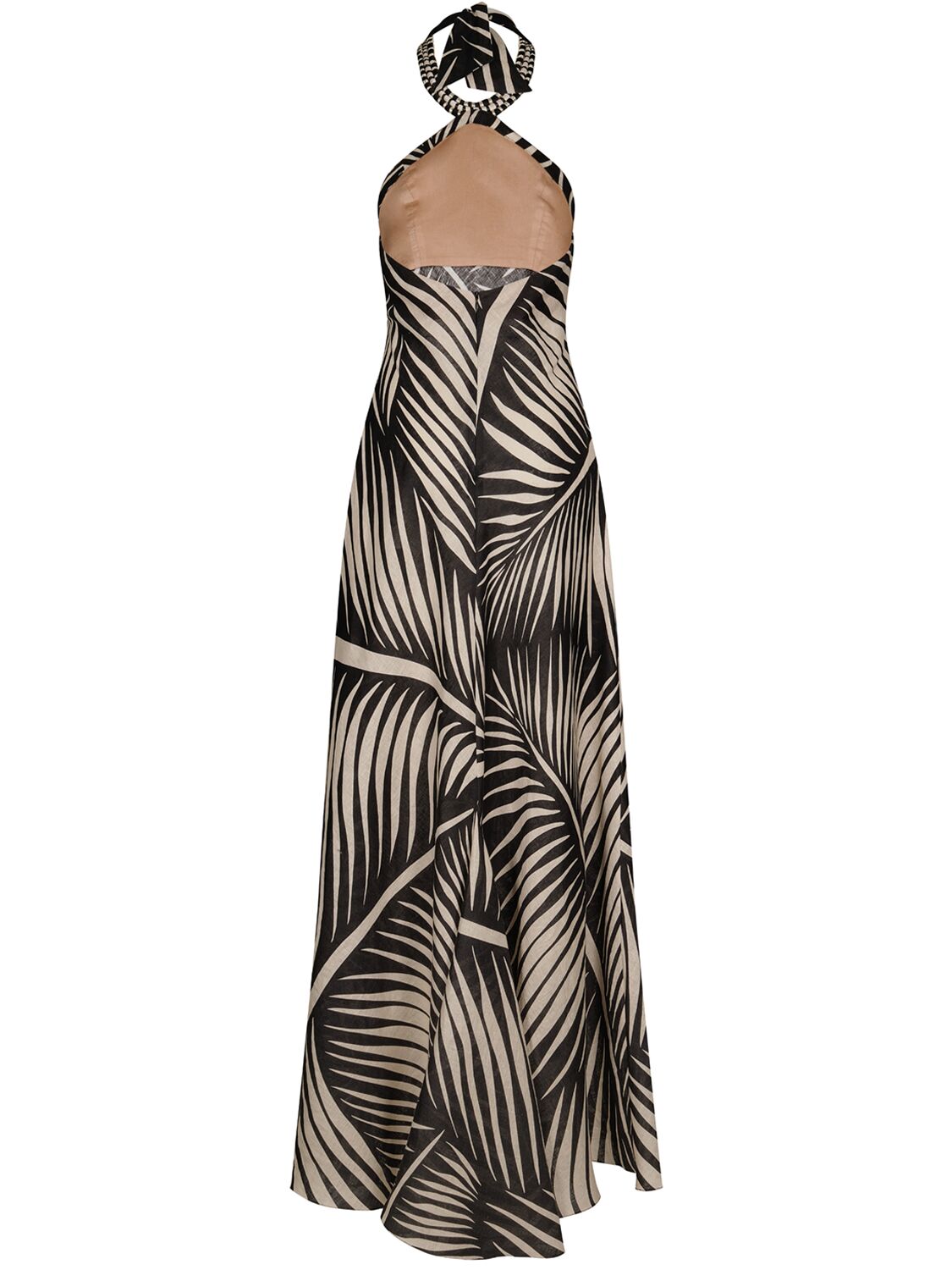 Shop Johanna Ortiz Printed Linen Halter Neck Long Dress In Beige,black