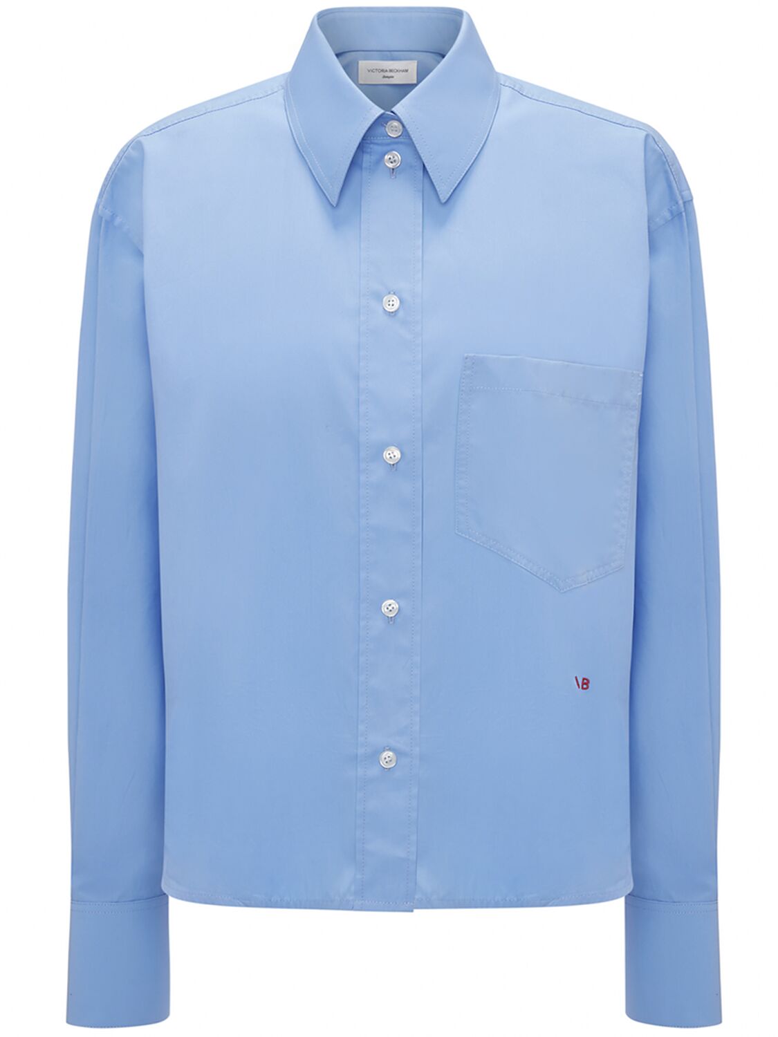 Victoria Beckham Cropped Long Sleeve Cotton Poplin Shirt In Blue