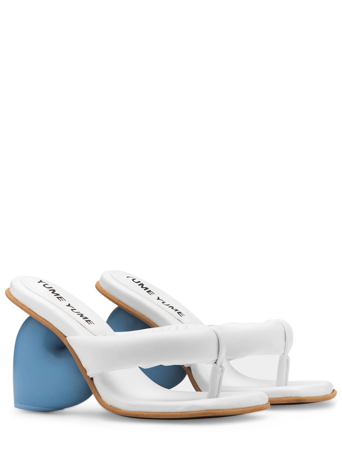 Shop Yume Yume 80mm Love Leather Sandals In White,blue