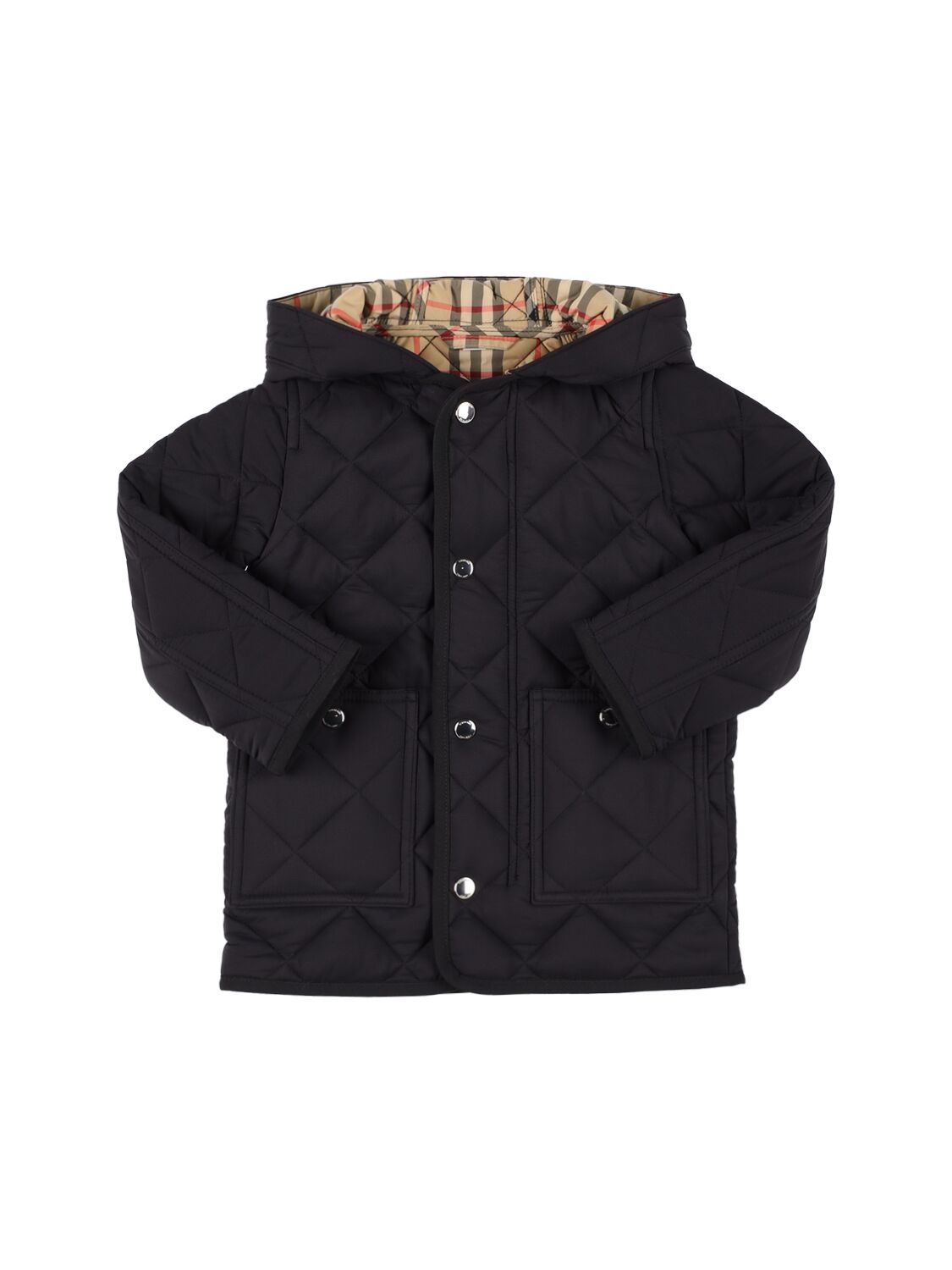 Burberry Kids' Quilted Nylon Hooded Coat In Black