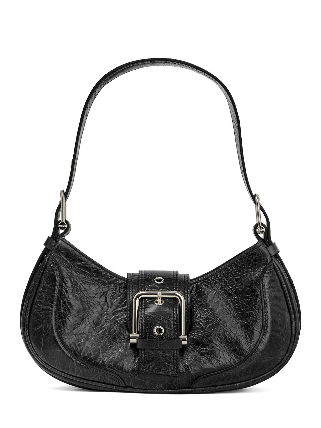 Shop Osoi Hobo Brocle Leather Shoulder Bag In Catena Black