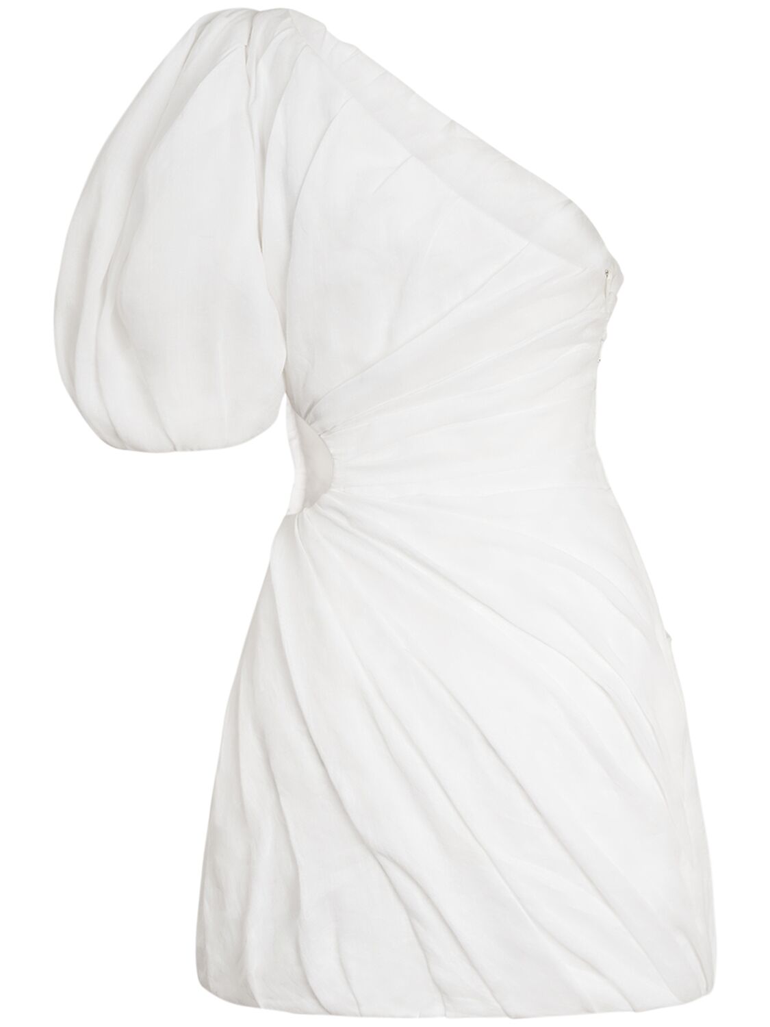 Shop Chloé Draped Ramie Voile One-sleeve Mini Dress In White