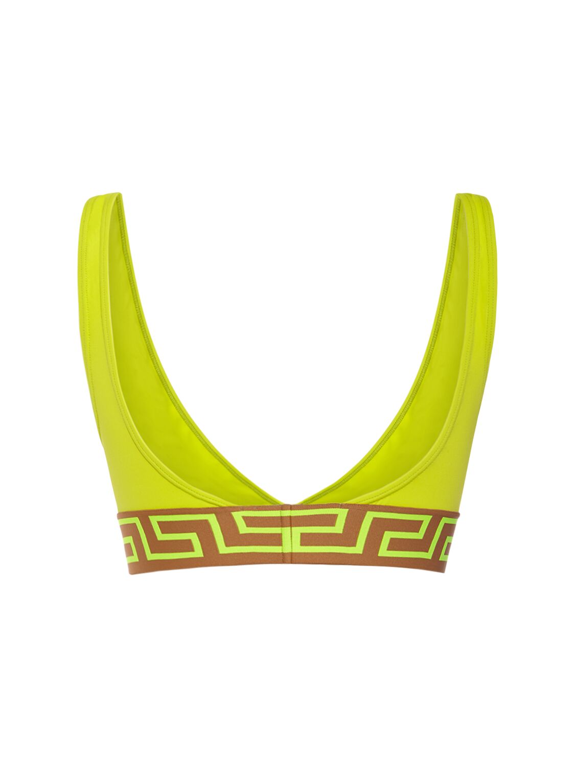 Shop Versace Greca Lycra Triangle Bikini Top In Yellow