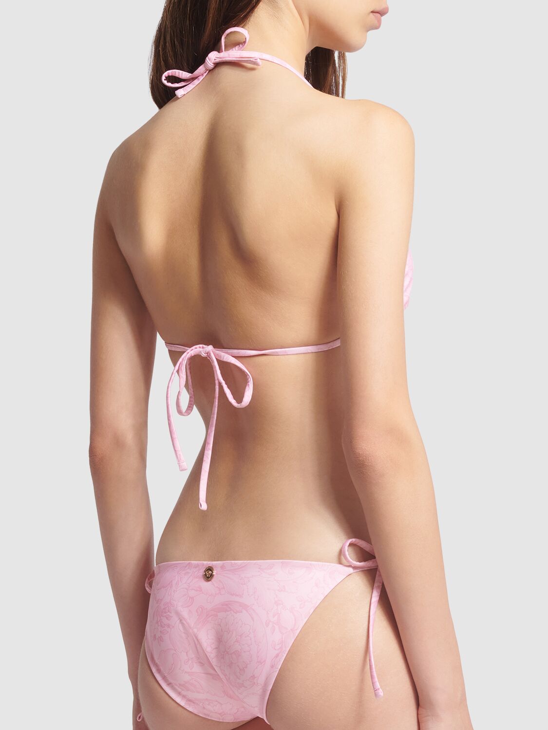 Shop Versace Barocco Print Lycra Triangle Bikini Top In Pink