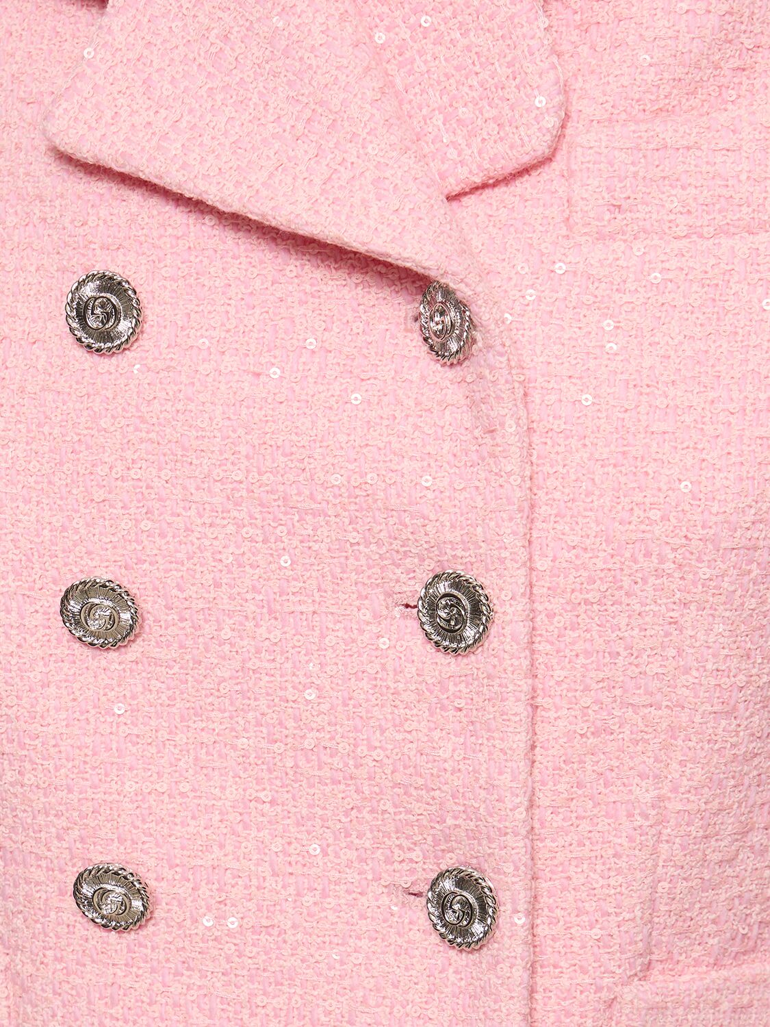 Shop Gucci Cotton Blend Cropped Tweed Blazer In Classic Pink