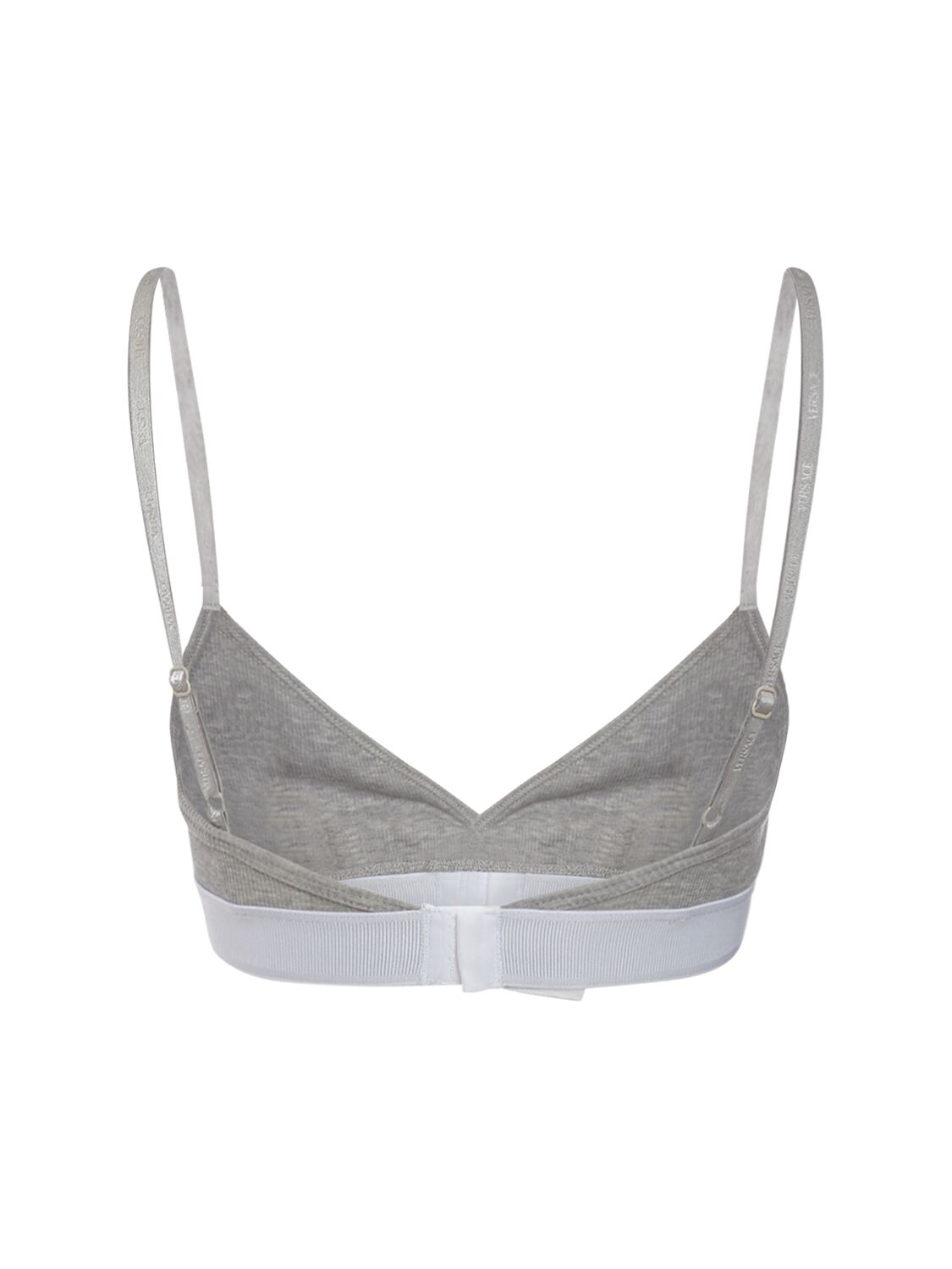 Shop Versace Logo Ribbed Cotton Triangle Bra In Grey