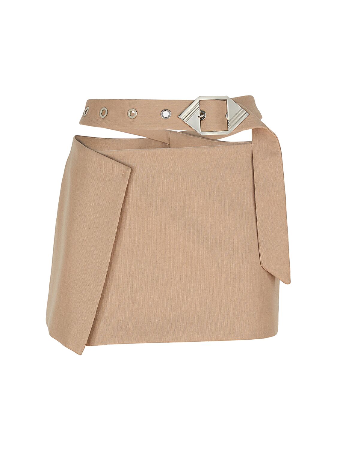Shop Attico Gabardine Cutout Belted Mini Skirt In Brown