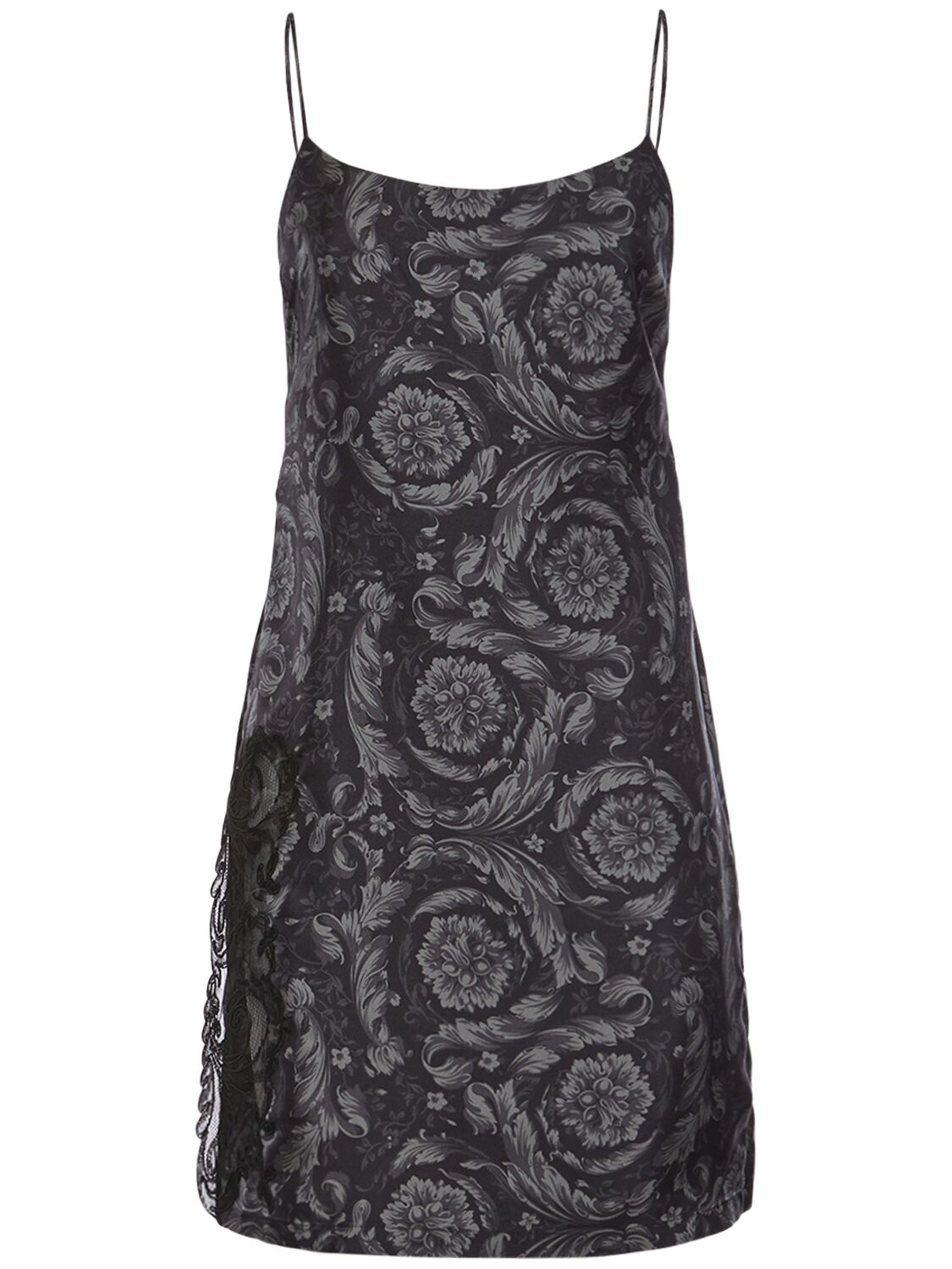 Shop Versace Barocco Print Silk Twill Slip Dress In Black