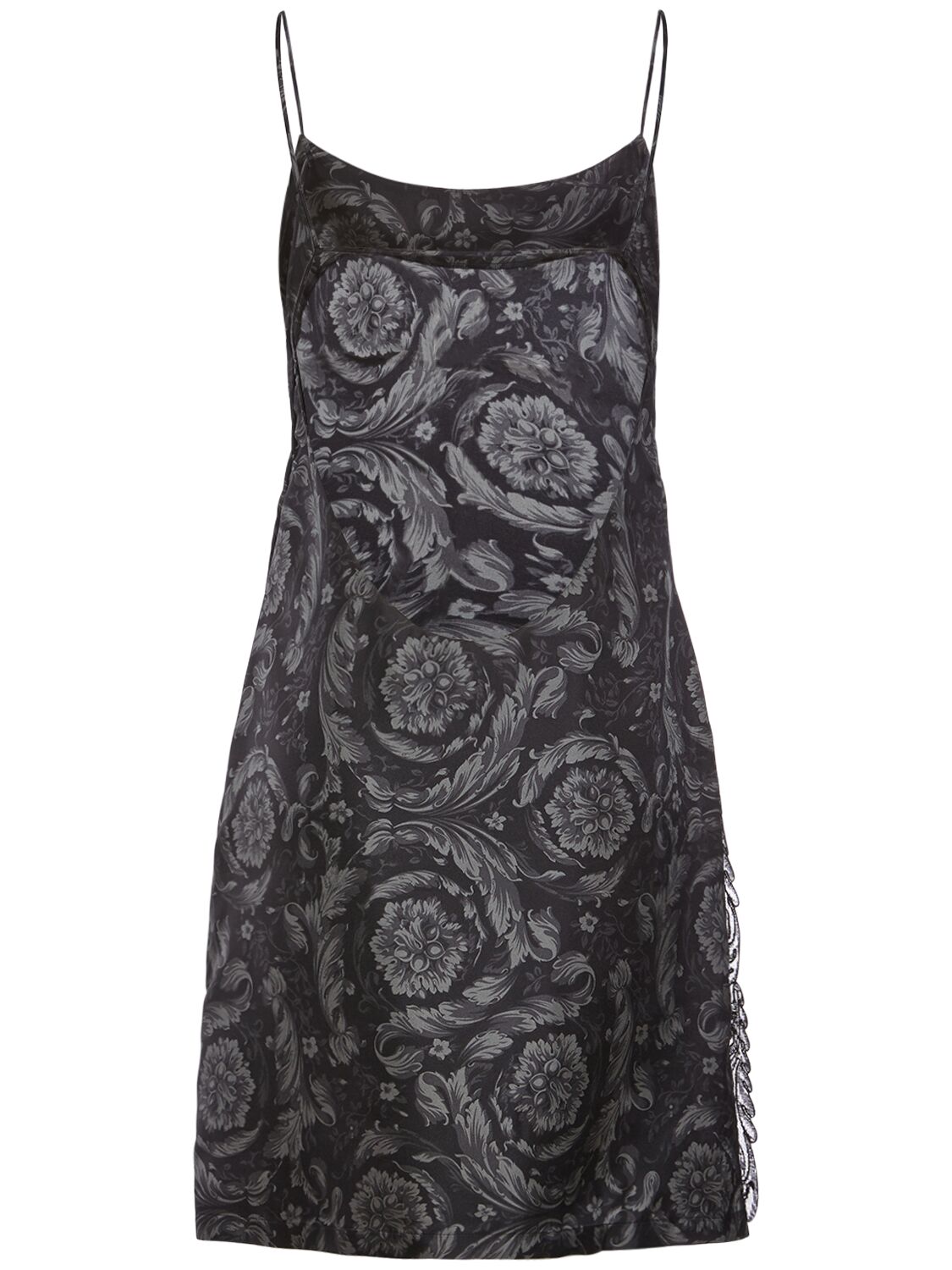 Shop Versace Barocco Print Silk Twill Slip Dress In Black