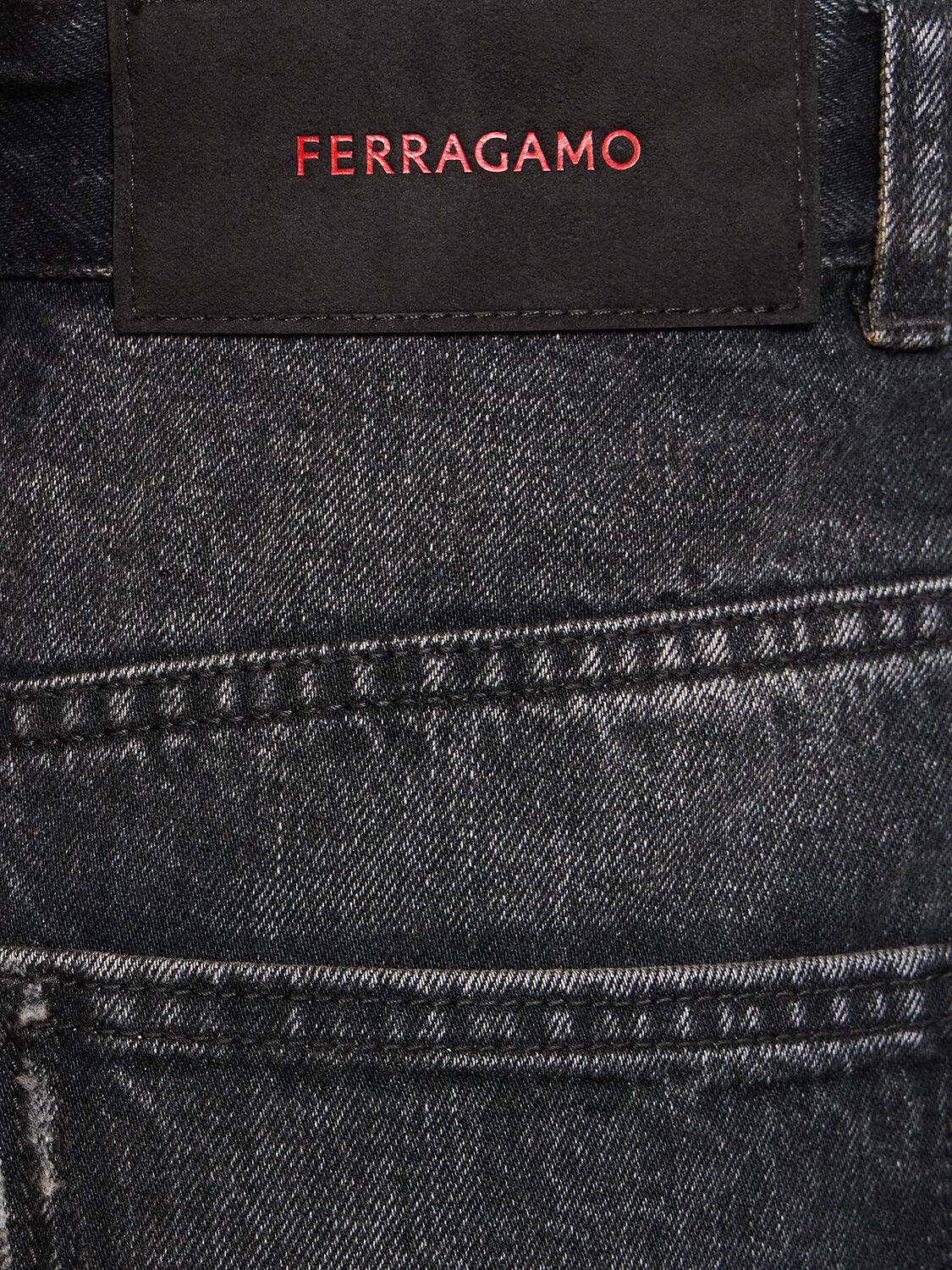 Shop Ferragamo High Rise Denim Straight Jeans In Black