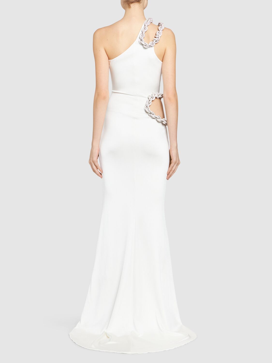 Shop Stella Mccartney Embellished Viscose Satin Cutout Dress In White