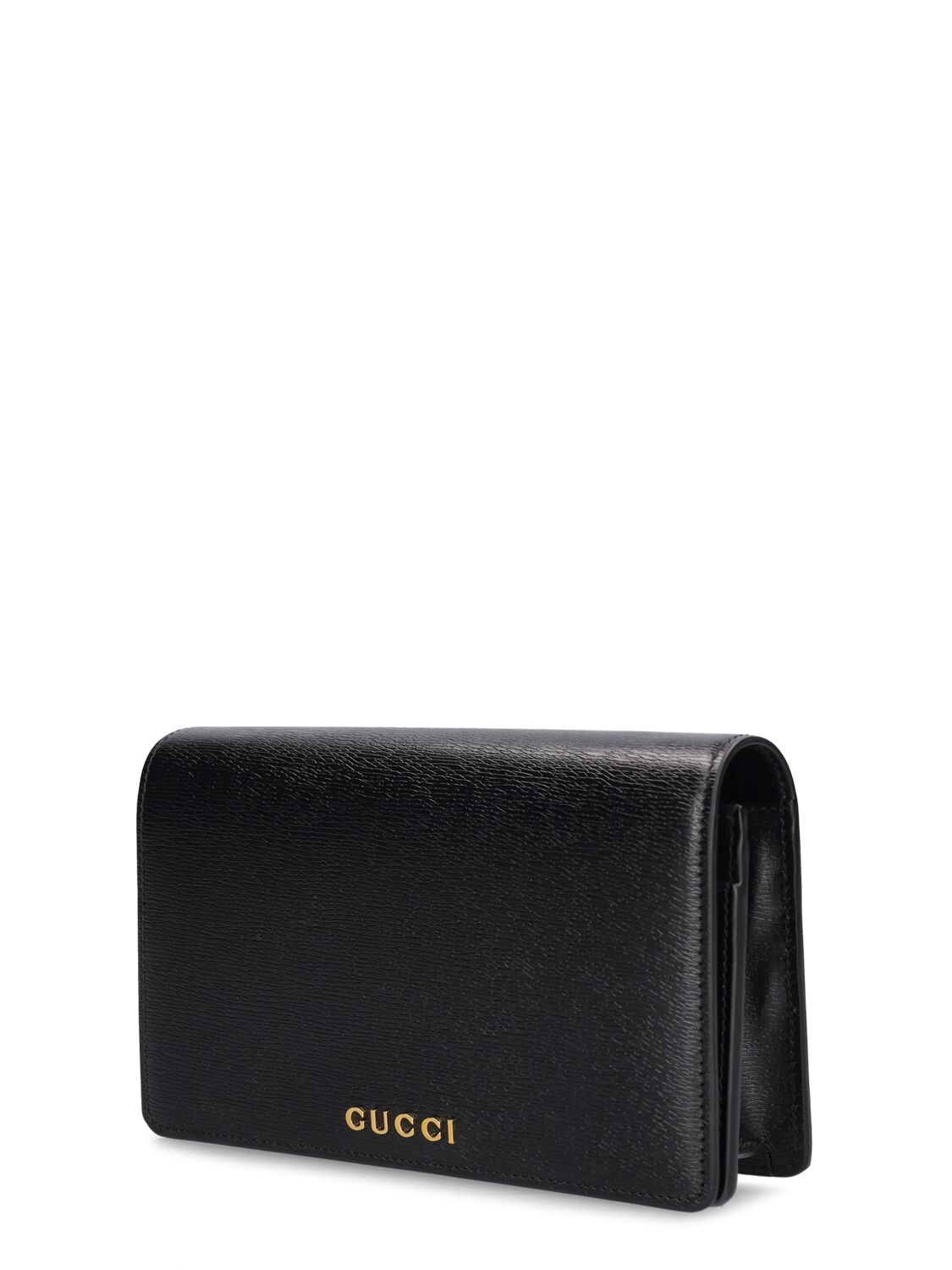 Shop Gucci Script Leather Chain Wallet In Schwarz