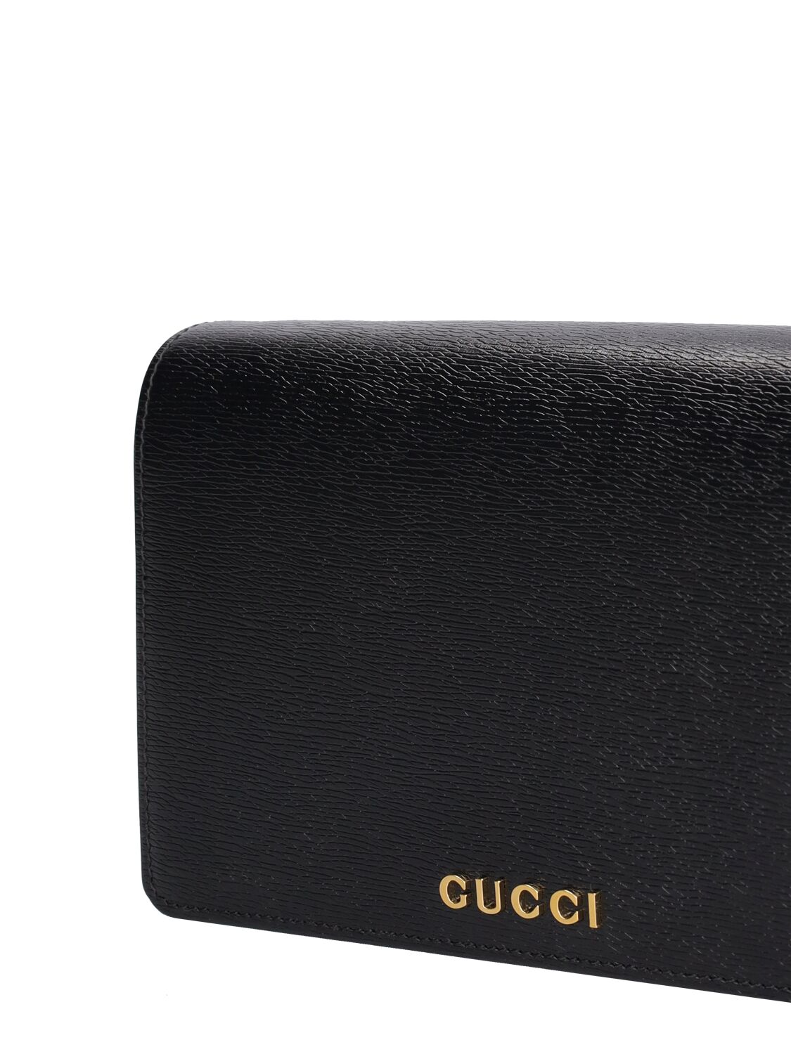Shop Gucci Script Leather Chain Wallet In Schwarz