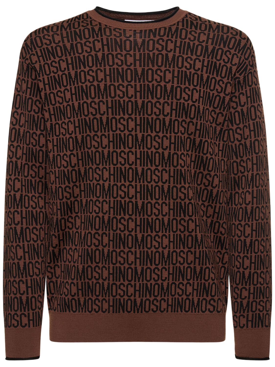 Shop Moschino Logo Wool Knit Sweater In Brown