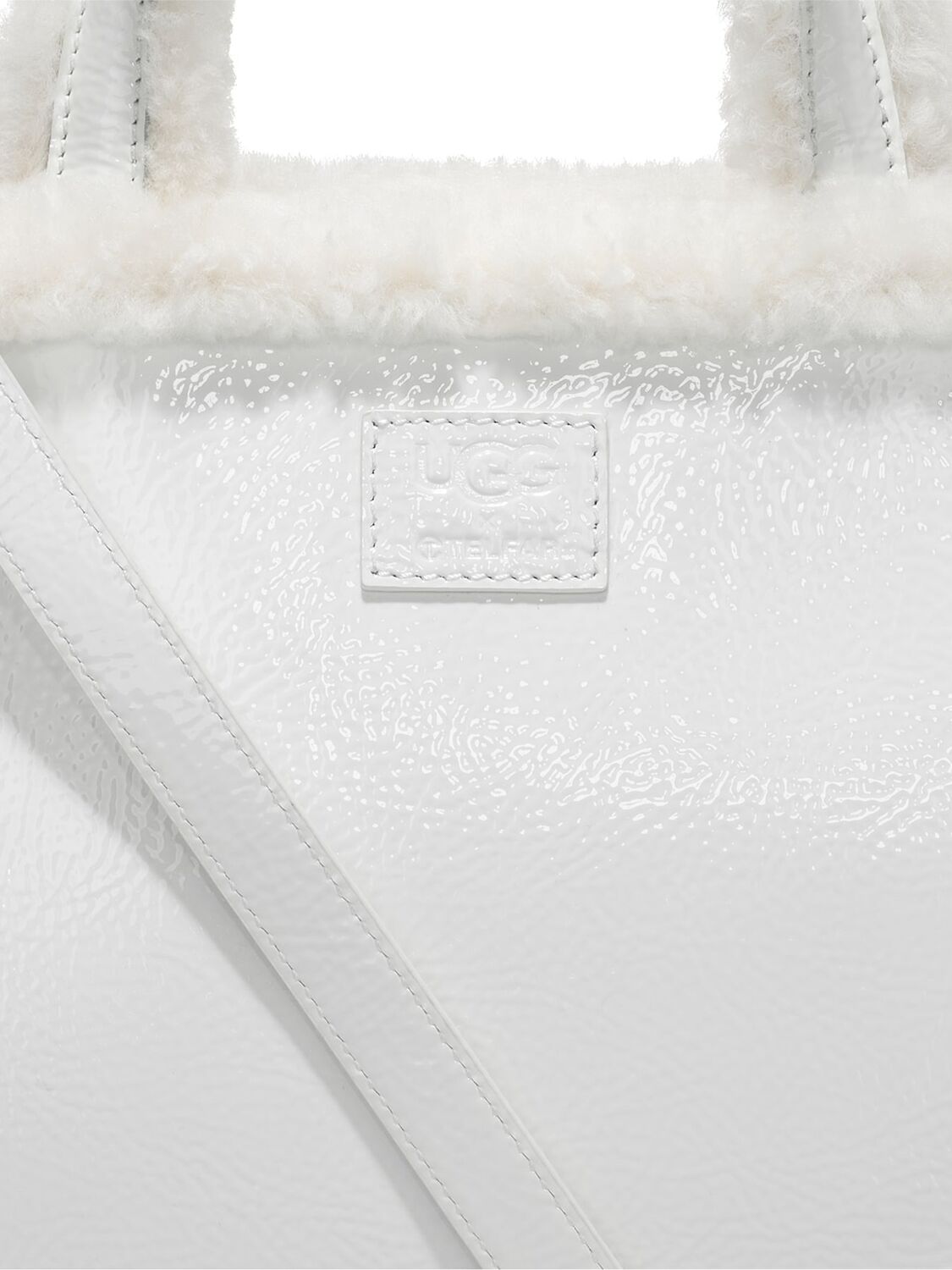 Shop Ugg X Telfar Medium Telfar Crinkle Patent Shopper Bag In White