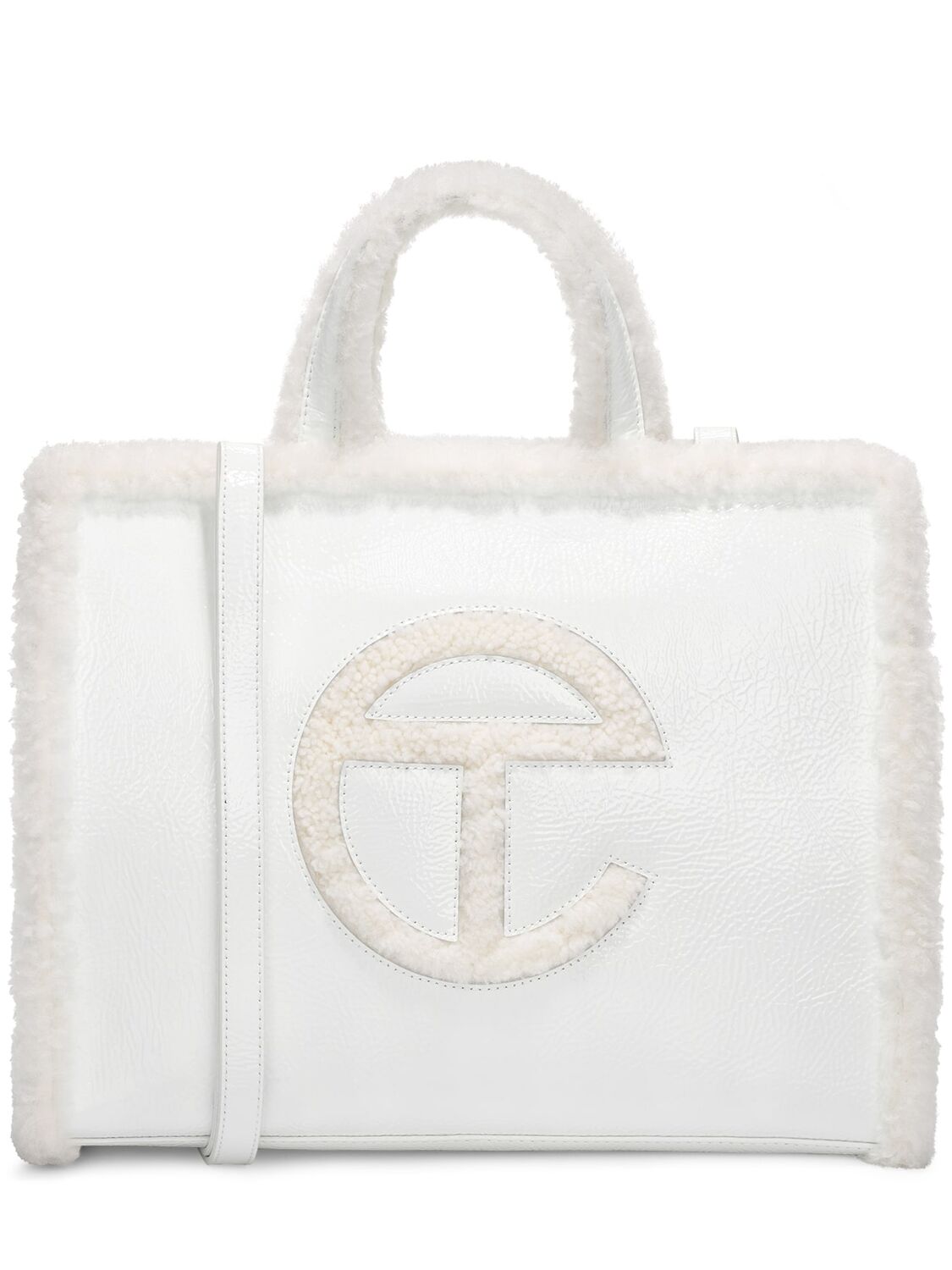 Shop Ugg X Telfar Medium Telfar Crinkle Patent Shopper Bag In White