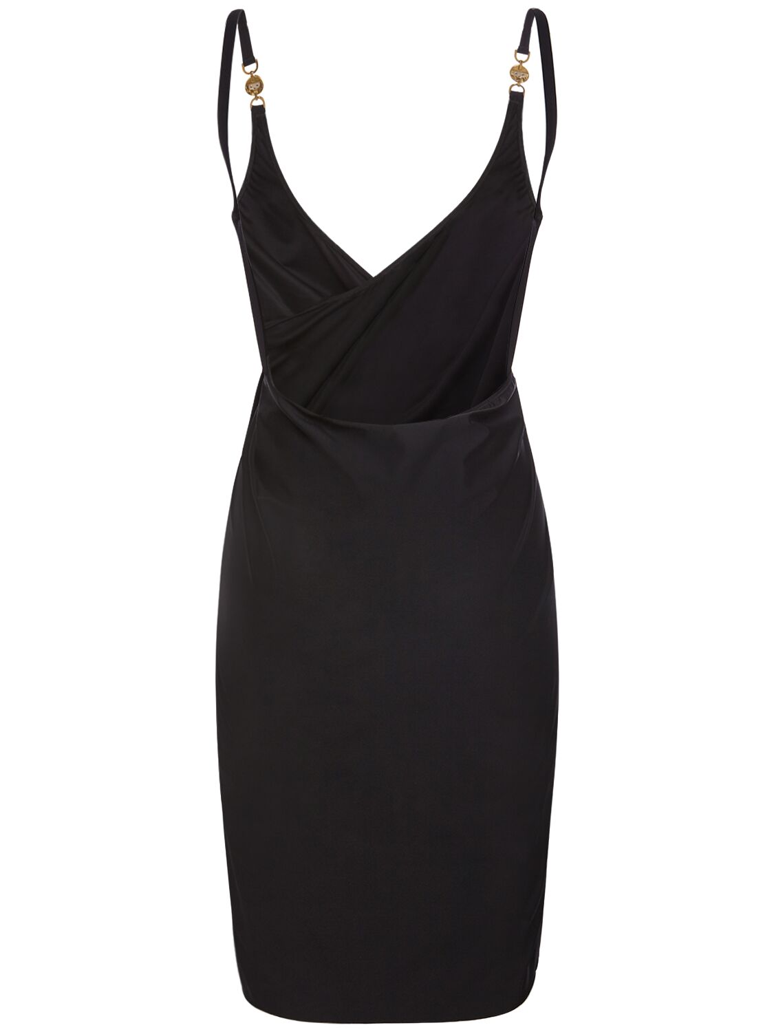 Shop Versace Draped Jersey Mini Dress In Black