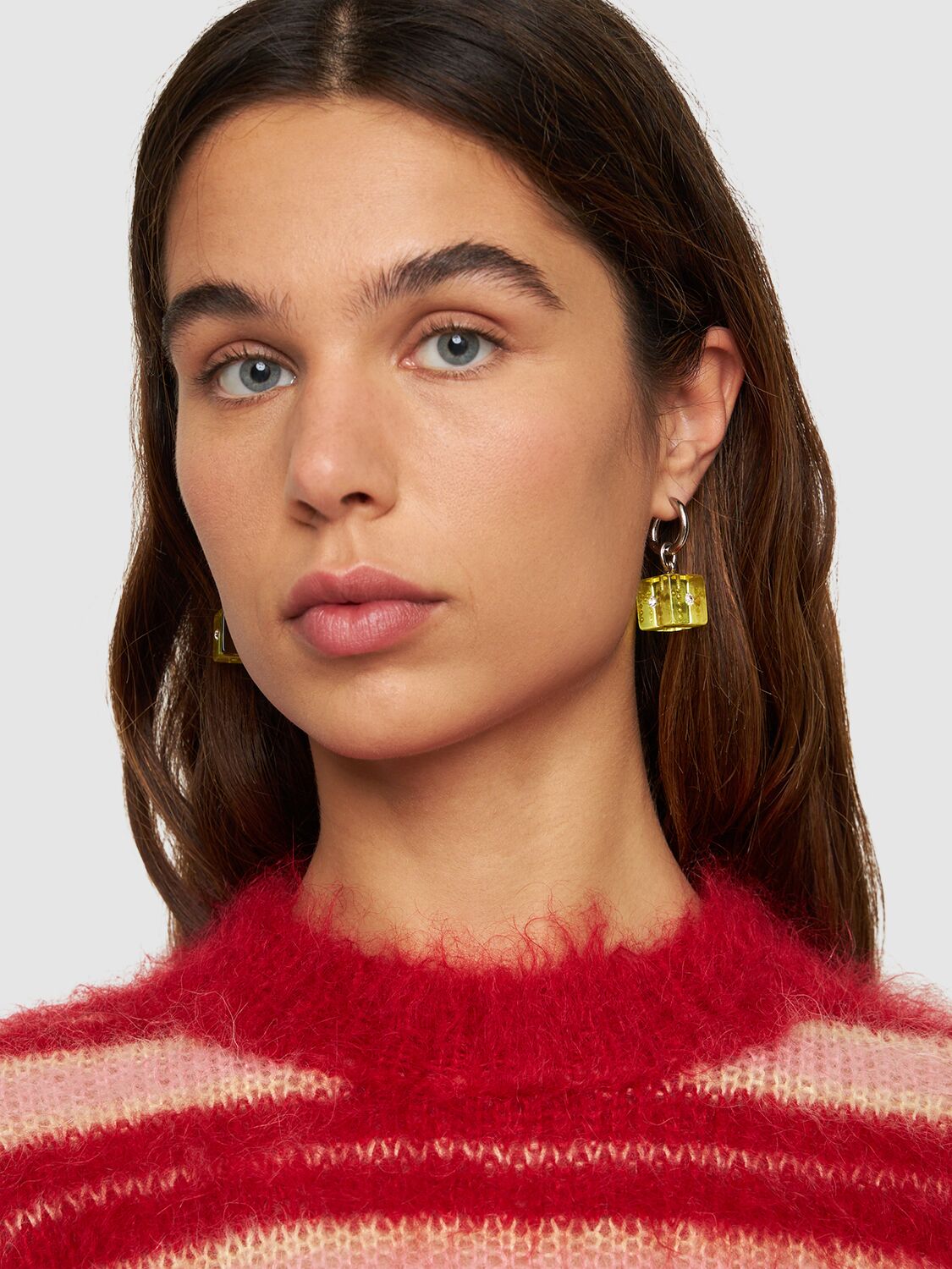 Shop Marni Resin Earrings W/ Dice & Crystal In Silver,yellow
