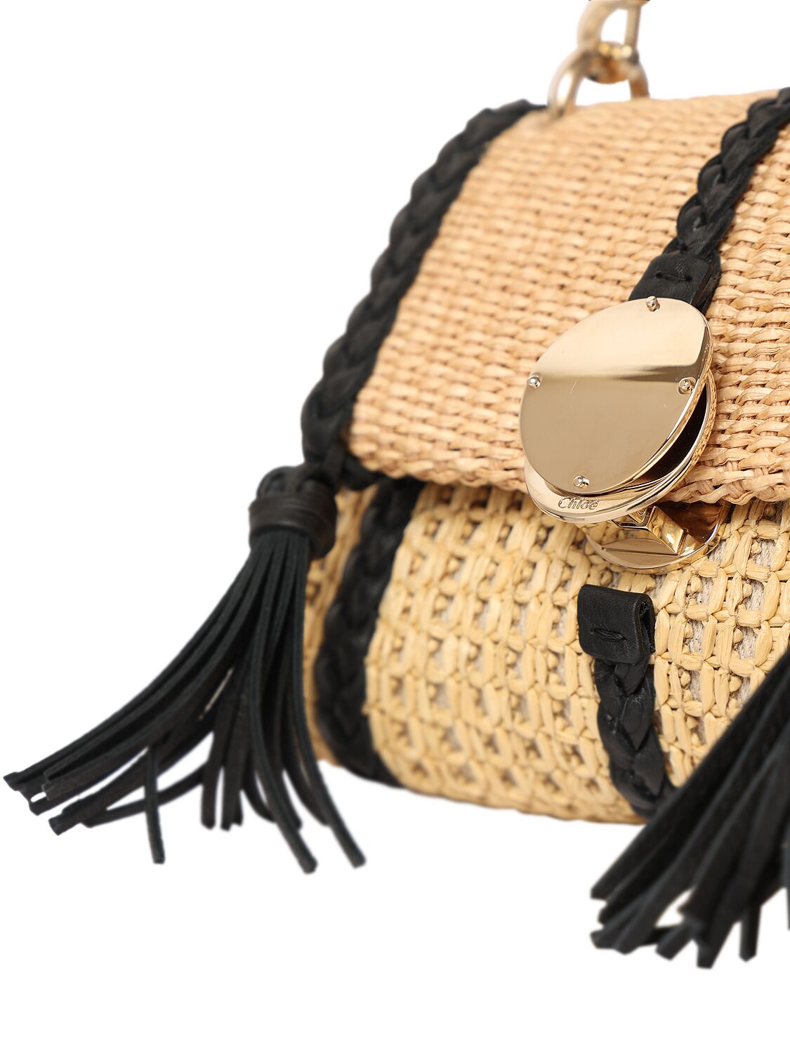 Shop Chloé Penelope Woven Top Handle Bag W/leather In Hot Sand
