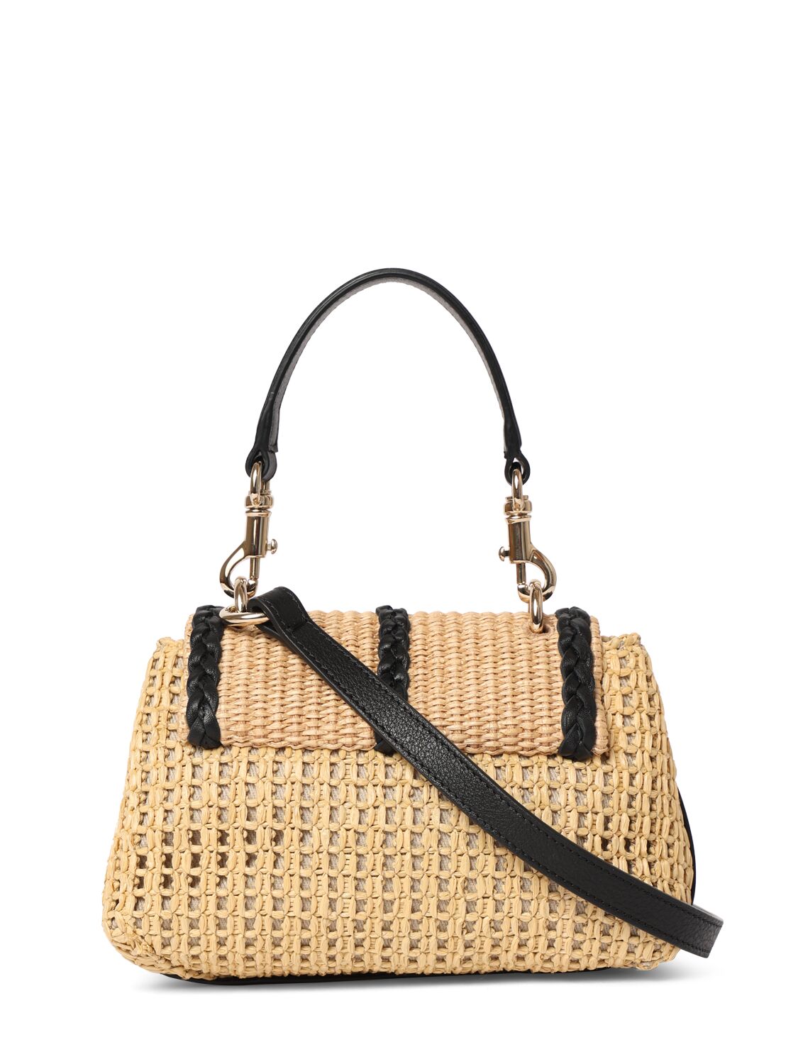 Shop Chloé Penelope Woven Top Handle Bag W/leather In Hot Sand