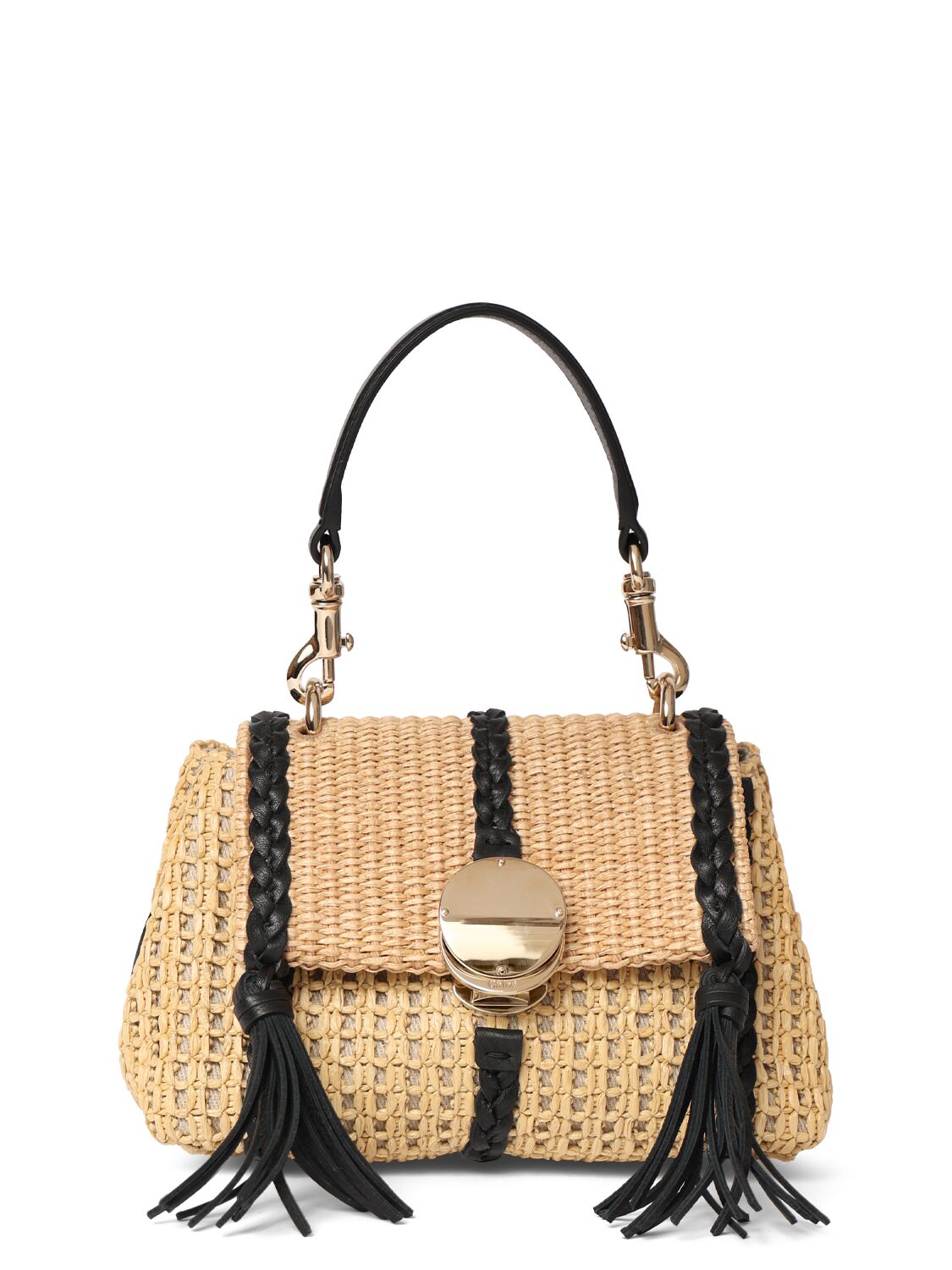 Chloé Penelope Woven Top Handle Bag W/leather In Hot Sand