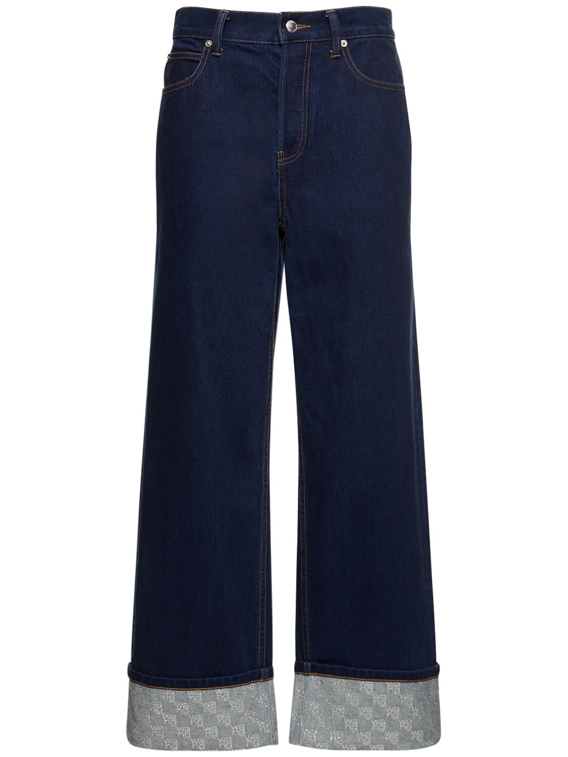 Image of Embellished Straight Cotton Jeans
