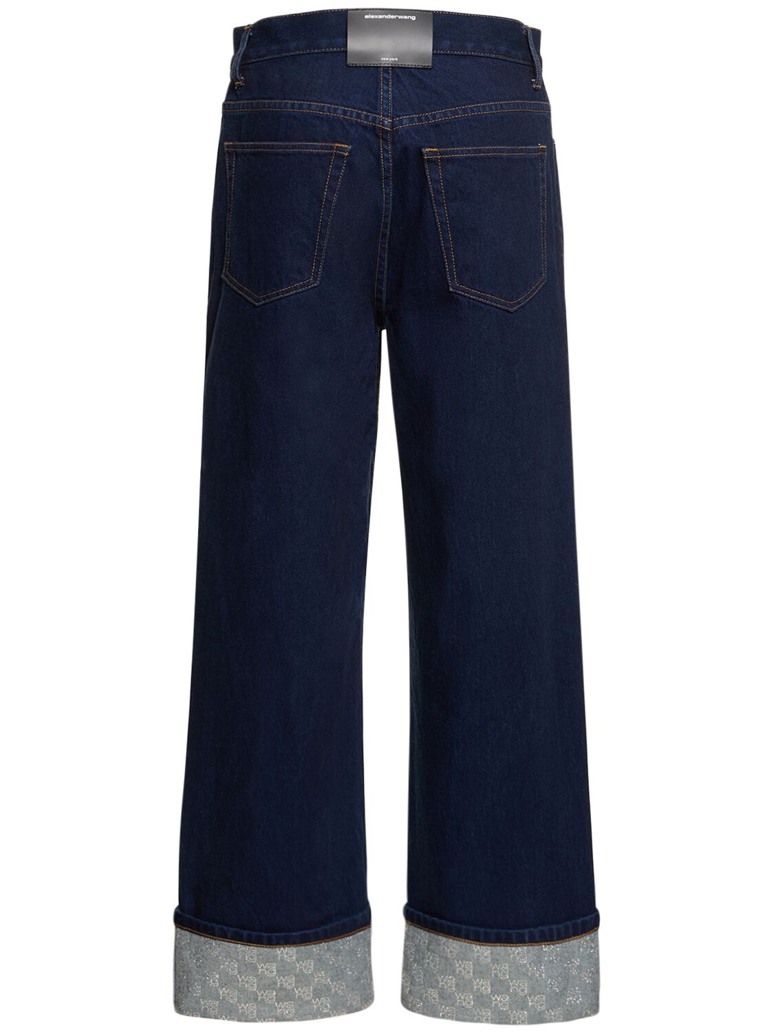 Shop Alexander Wang Embellished Straight Cotton Jeans In Blue