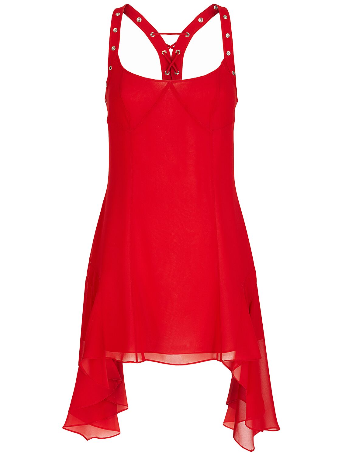 Shop Attico Georgette Ruched Mini Dress In Red