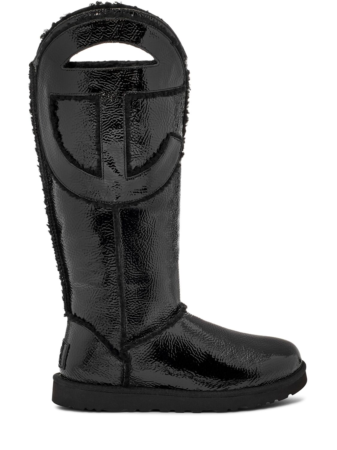 Ugg X Telfar 10mm Telfar Tall Crinkle Patent Boots In Black