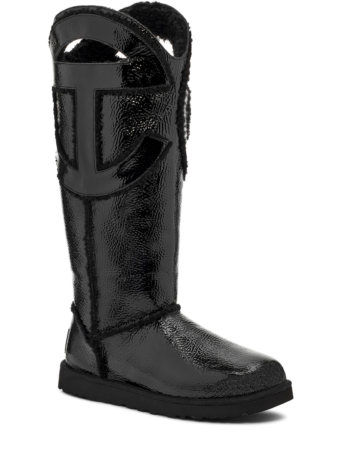 Shop Ugg X Telfar 10mm Telfar Tall Crinkle Patent Boots In Black