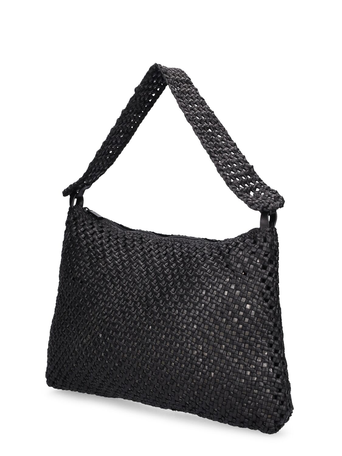 Shop St.agni Macramé Woven Leather Shoulder Bag In Black